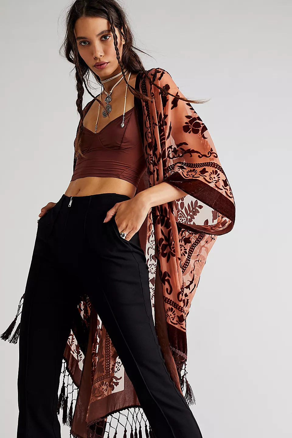 Free People Nightbird Burnout Kimono