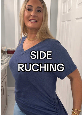 Soft V-Neck Dolman Loose Fit T-Shirt with Side Ruching